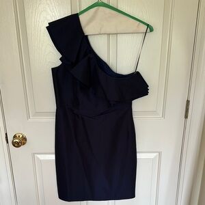 J Crew Elegant One-Shoulder Navy Dress